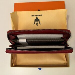 WILD WORLD Designer Genuine Calfskin Leather Zipper Wallet With Gift Box